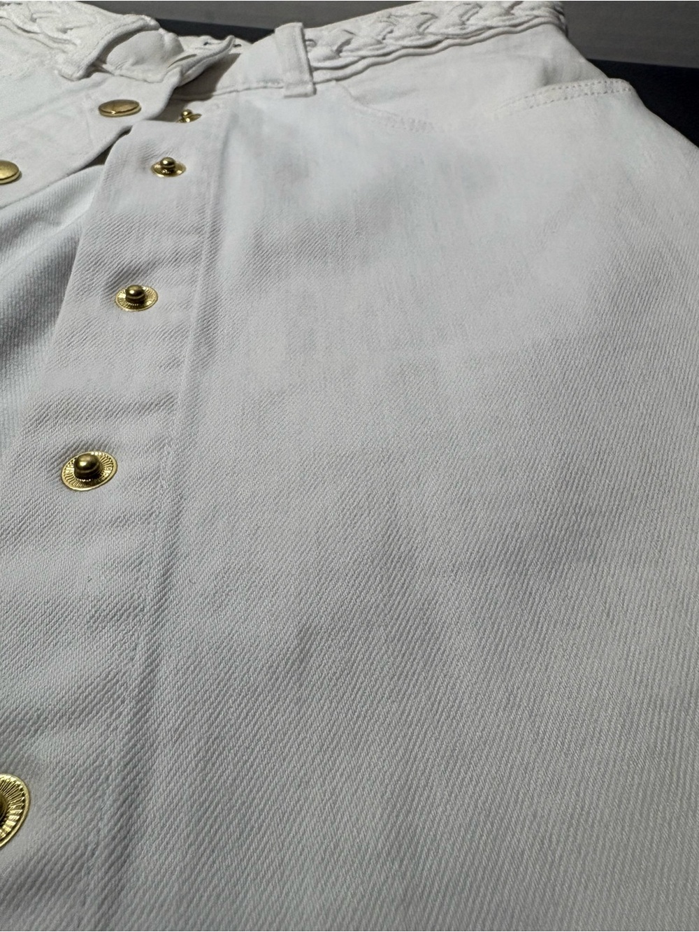FRAME Claire Braided Waistband White Button-Front Denim Skirt - Picture 9 of 11